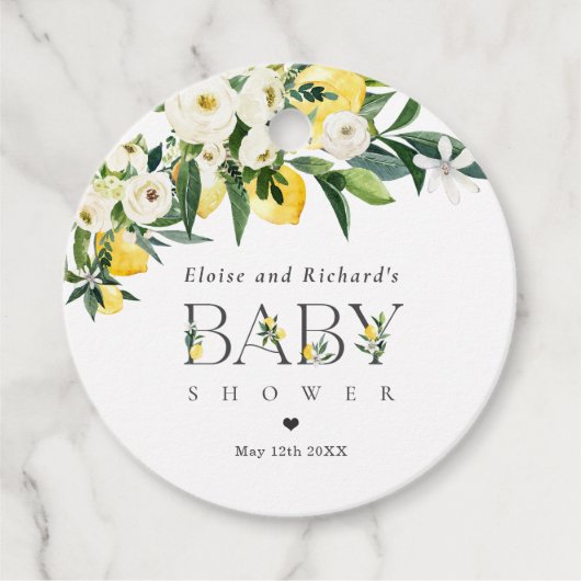 Citroen Citrus Mediterraan Baby shower Favor Bedankjes Labels (Voorkant)