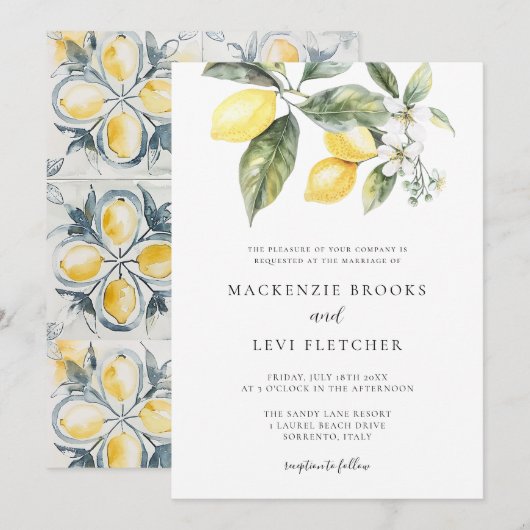 Citroen Citrus Mediterrane Tegels Natuur bruiloft Kaart (Voorkant / Achterkant)