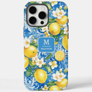 Citroen Citrus Monogram Naam Blauw Geel Bloem iPhone 16 Pro Max Hoesje