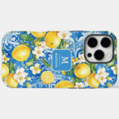 Citroen Citrus Monogram Naam Blauw Geel Bloem Case-Mate iPhone Case (Achterkant (horizontaal))