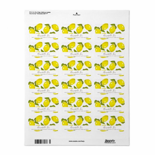 Citroen Citrus patroon wit retour adres label (Full Sheet)