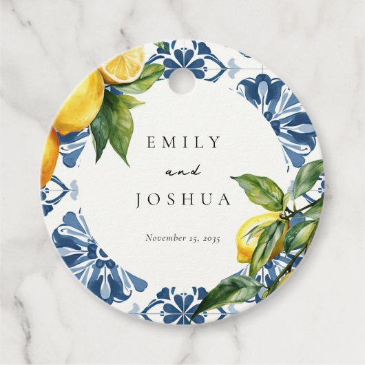 Citroen Citrus Positano Italiaanse bruiloft Bedankjes Labels (Voorkant)