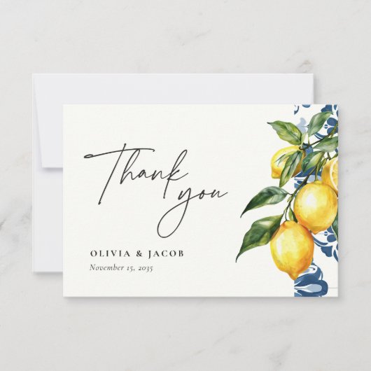 Citroen Citrus Positano Italiaanse bruiloft Bedankkaart (Voorkant)