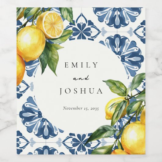 Citroen Citrus Positano Italiaanse bruiloft Wijn Etiket (Enkel label)