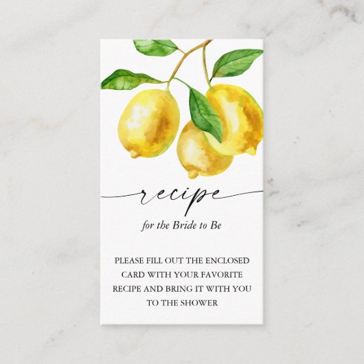 Citroen Citrus recept voor de bruid Informatiekaartje (Voorkant)