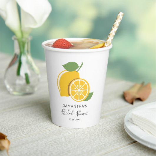 Citroen Citrus Script Handlettering Bruidsdouche Papieren Bekers (Insitu)