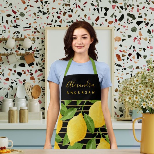 Citroen Citrus Script Naam Zwarte Thuiskok Schort