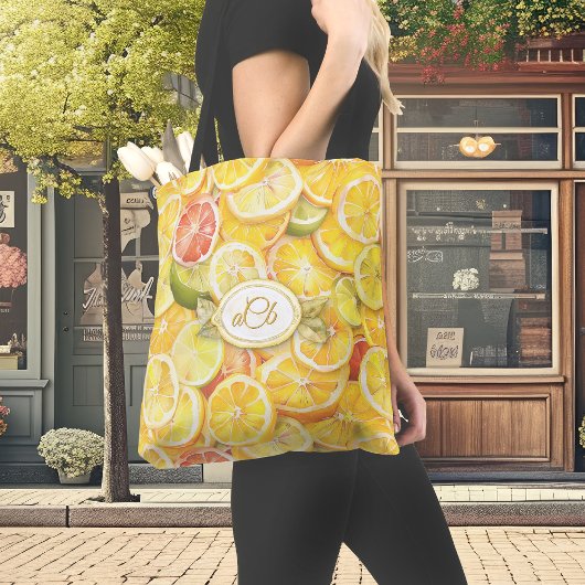 Citroen Citrus Slices met Custom Monogram Tote Bag
