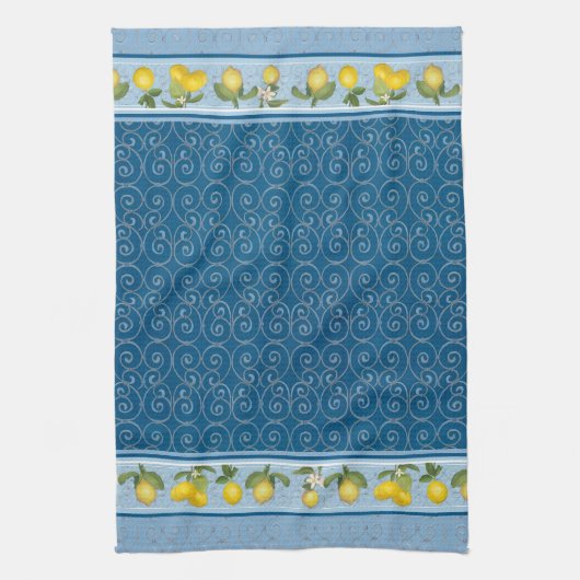 Citroen Citrus Trellis Franse Boerderij Marine Theedoek (Verticaal)