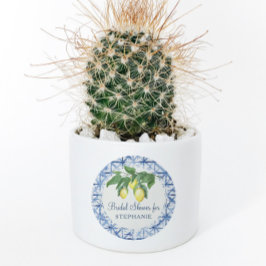 Citroen Citrus w Blad Blauw in Wit Patroon Ronde Sticker