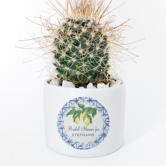 Citroen Citrus w Blad Blauw in Wit Patroon Ronde Sticker