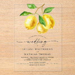 Citroen Citrus Waterverf Bruiloft Acryl Uitnodigingen