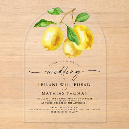Citroen Citrus Waterverf Bruiloft Acryl Uitnodigingen
