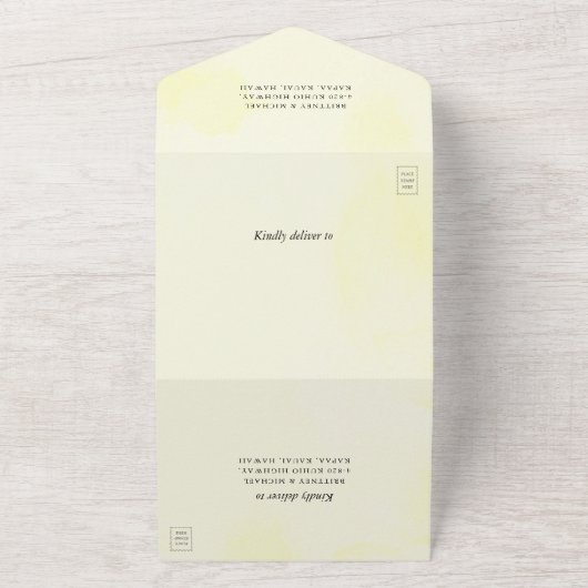 Citroen Citrus Waterverf Bruiloft All In One Uitnodiging (Buitenkant)