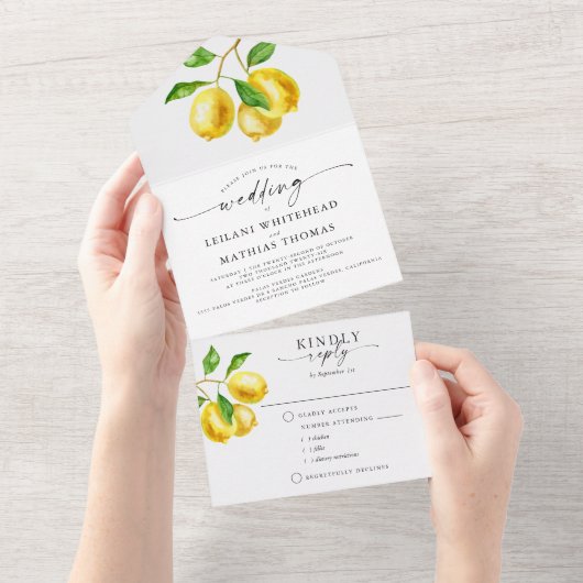 Citroen Citrus Waterverf Bruiloft Maaltijd Keuze All In One Uitnodiging (Afscheurbaar)