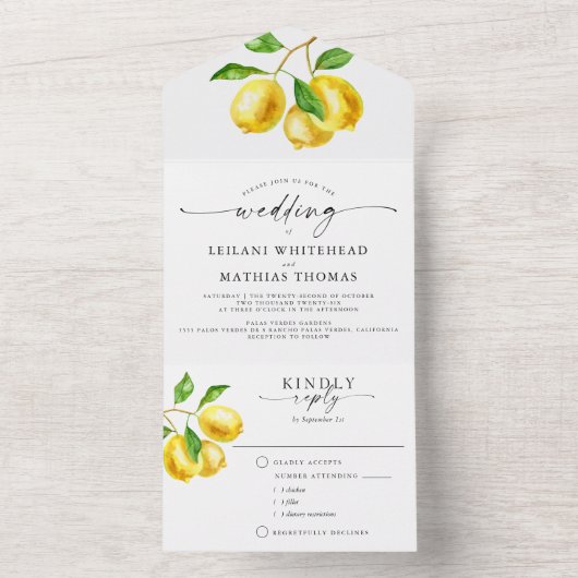 Citroen Citrus Waterverf Bruiloft Maaltijd Keuze All In One Uitnodiging (Binnen)