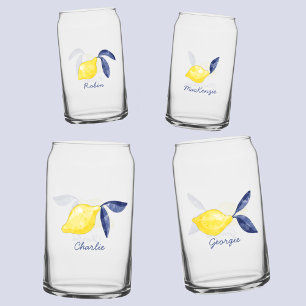 Citroen Citrus Waterverf Gepersonaliseerde Naam Blikvorm Glas