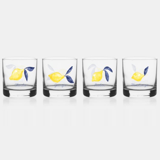 Citroen Citrus Waterverf Gepersonaliseerde Naam Whisky Glas (Achterkant)