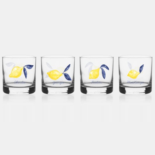Citroen Citrus Waterverf Gepersonaliseerde Naam Whisky Glas (Voorkant)