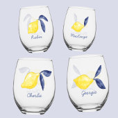 Citroen Citrus Waterverf Gepersonaliseerde Naam Wijnglas Zonder Voet