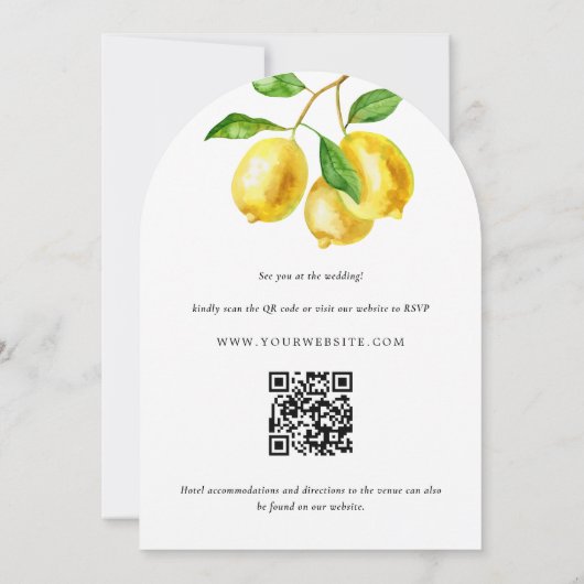 Citroen Citrus Waterverf QR Code Bruiloft Kaart (Achterkant)