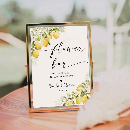 Citroen Citrus Wedding Flower Bar Sign Reclamebord Met Voetstuk