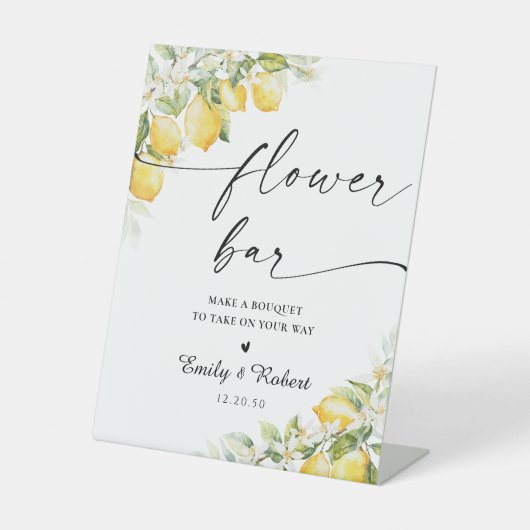 Citroen Citrus Wedding Flower Bar Sign Reclamebord Met Voetstuk (Voorkant)