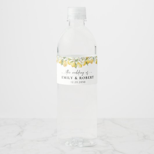 Citroen Citrus Wedding Water Bottle Label Waterfles Etiket (Voorkant)
