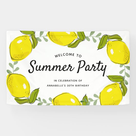 Citroen Citrus White Summer Party Verjaardag Spandoek (Horizontaal)