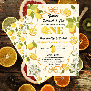 Citroen Citrus Zomer Lemonade 1e Verjaardagsfeest Kaart