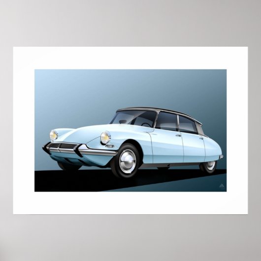 Citroen DS19 Bleek blauw kunstwerk Poster (Voorkant)