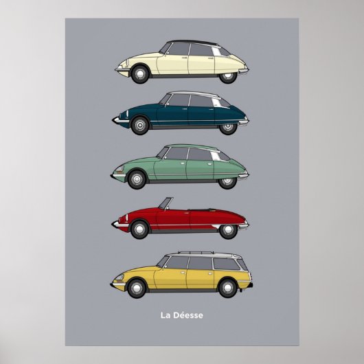 Citroen DS Collectie Kleurenversie Poster (Voorkant)