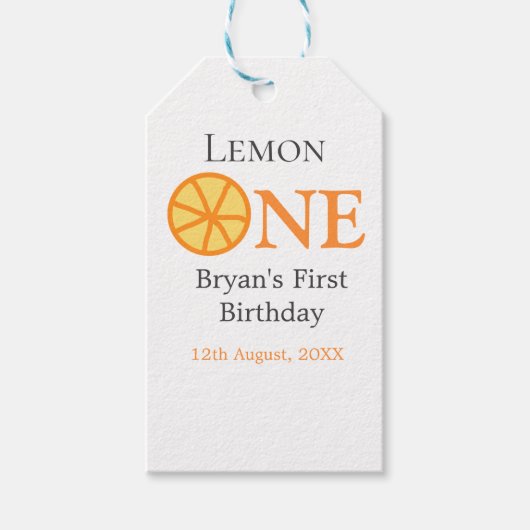 Citroen een gelukkige 1e verjaardag sinaasappel gr cadeaulabel (Voorkant)