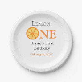 Citroen een gelukkige 1e verjaardag sinaasappel gr papieren bordje