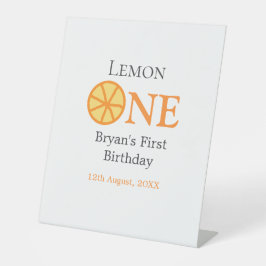 Citroen een gelukkige 1e verjaardag sinaasappel gr reclamebord met voetstuk