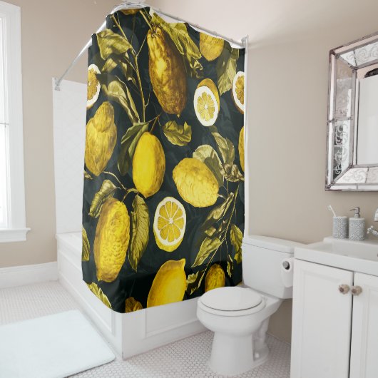 Citroen en blad patroon V Douchegordijn (In situ)