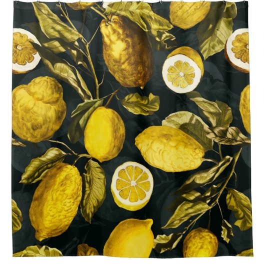 Citroen en blad patroon V Douchegordijn (Voorkant)