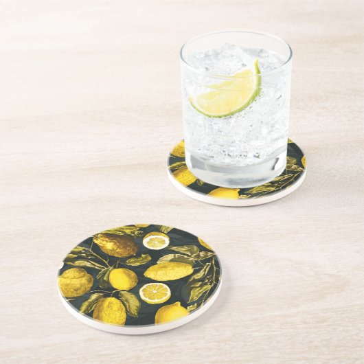 Citroen en blad patroon V Zandsteen Onderzetter (Zijkant)