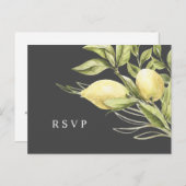 Citroen en bladeren Grijs Bruiloft RSVP Briefkaart (Voorkant / Achterkant)