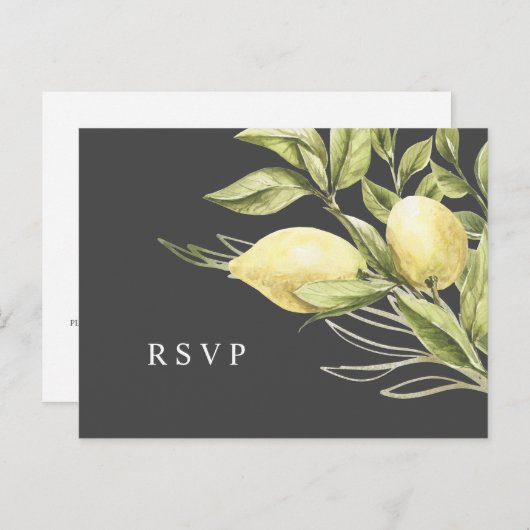 Citroen en bladeren Grijs Bruiloft RSVP Briefkaart (Voorkant / Achterkant)