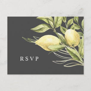 Citroen en bladeren Grijs Bruiloft RSVP Briefkaart