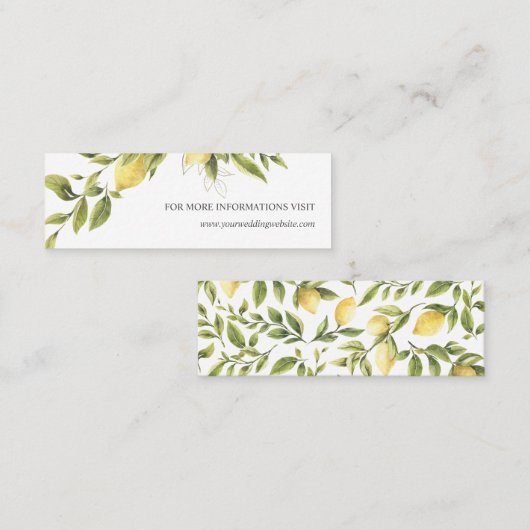 Citroen en bladeren Patroon Bruiloft Website Mini Visitekaartje (Voorkant / Achterkant)