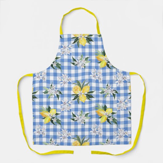Citroen en Blauw Gingham Schort voor de Zomer (Voorkant)