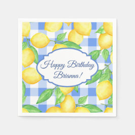 Citroen en Blauw Gingham Verjaardag Servet