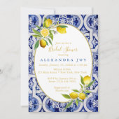 Citroen en blauwe Spaanse tegel uitnodiging (Voorkant)