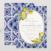 Citroen en blauwe Spaanse tegel uitnodiging (Voorkant / Achterkant)