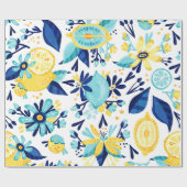 Citroen en bloemen cadeaupapier (Vlak)