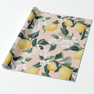 citroen en bloesem patroon op roze cadeaupapier