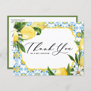 Citroen en Bloesems Mediterrane bruiloft Bedankt Briefkaart
