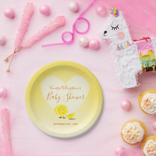 Citroen en Citroen Slice Baby shower Hart Geel Papieren Bordje (Feest)